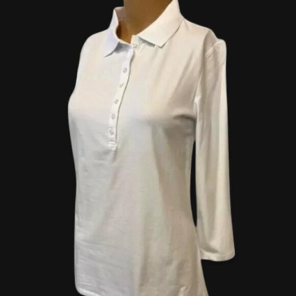 Long Tall Sally Collard Top 3/4 Sleeve Front Buttons Turkish Cotton White W XS - Picture 3 of 7